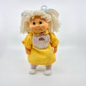 VTG 1984 Heavenly Kids Doll Blonde Hair Yellow Dress Black Eyes W/ White Shoes